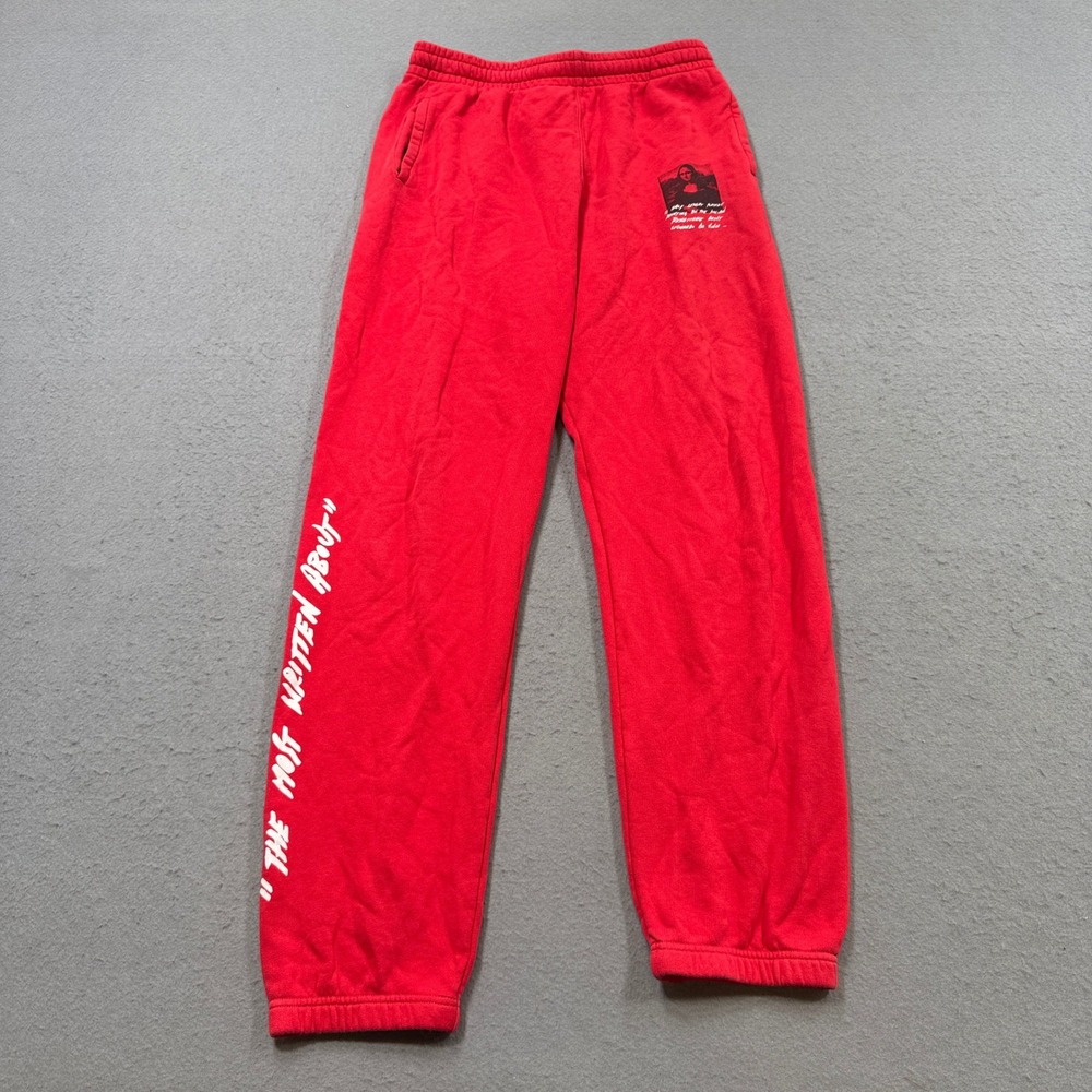 Off-White Mona Lisa Virgil Abloh Sweatpants Men's Medium Red Fleece Joggers Gym